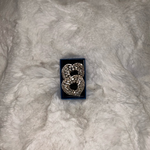 Gold Rhinestone Heart Earrings with Black Center • Statement Glam Earrings - Picture 3 of 3